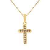 10K Yellow Gold Flashed .925 Sterling Silver 1/4 Cttw Champagne Diamond Cross Pendant Necklace (K-L Color, I1-I2 Clarity) - 18"